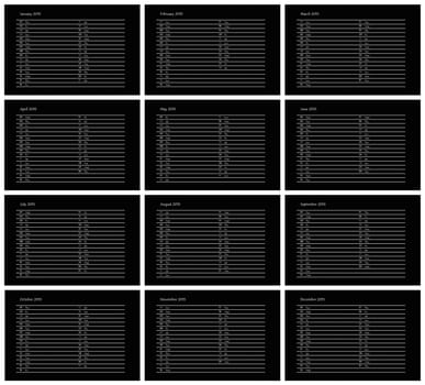 Black European 2015 year calendar with week starting from monday