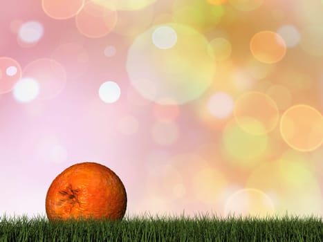 One orange fruit on the grass - 3D render