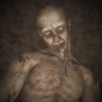 One zombie portrait in vintage style for Halloween - 3D render