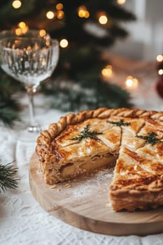 New Year's pie on a white table, Generative AI, food