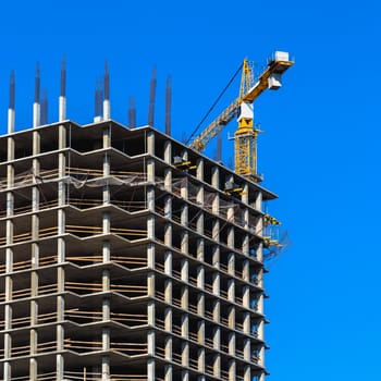 Building construction on blue sky background