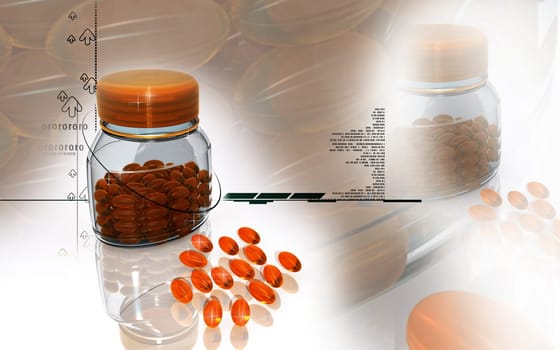 Digital illustration of capsule bottle in colour background