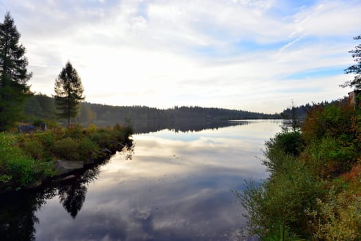 Fichtelsee,autumn,lake,water mood,fog,season,Fichtelgebirge,Bavaria,nature