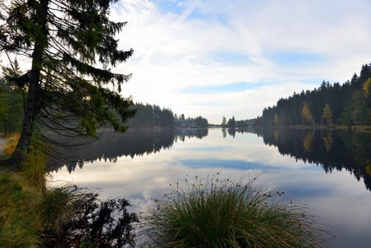 Fichtelsee,autumn,lake,water mood,fog,season,Fichtelgebirge,Bavaria,nature