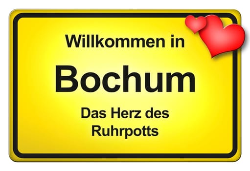 A yellow entrance sign with friendly welcome - Welcome