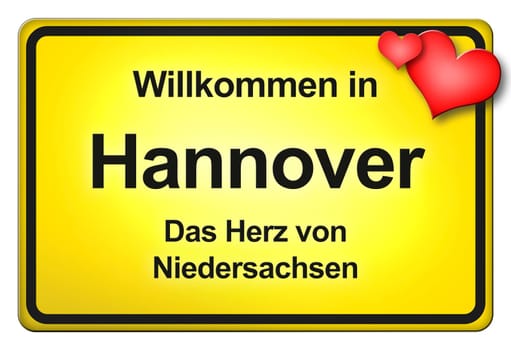 A yellow entrance sign with friendly welcome - Welcome