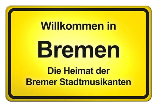 A yellow entrance sign with friendly welcome - Welcome