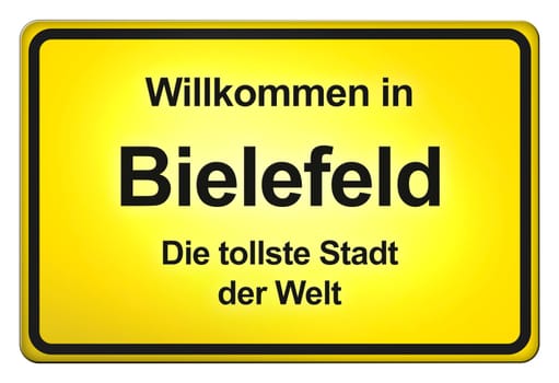 A yellow entrance sign with friendly welcome - Welcome