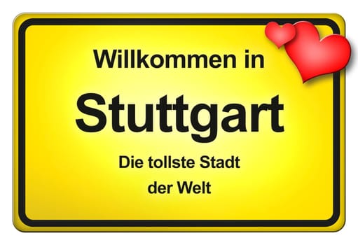 A yellow entrance sign with friendly welcome - Welcome