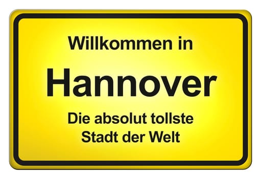 A yellow entrance sign with friendly welcome - Welcome