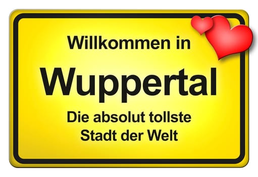 A yellow entrance sign with friendly welcome - Welcome