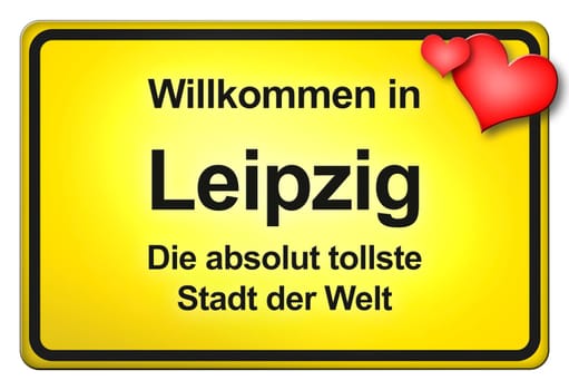 A yellow entrance sign with friendly welcome - Welcome