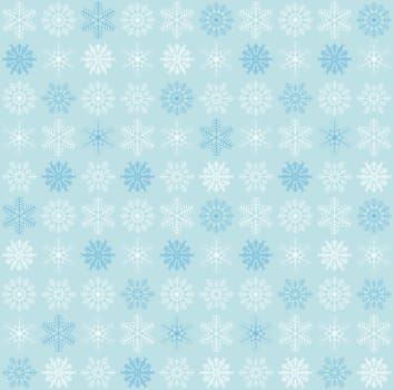 seamless blue and white colored snowflake background.