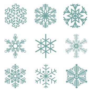 collection of different blue snowflakes on white background