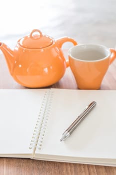 Work table with hot tea, stock photo