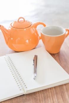 Simple work station with hot tea, stock photo