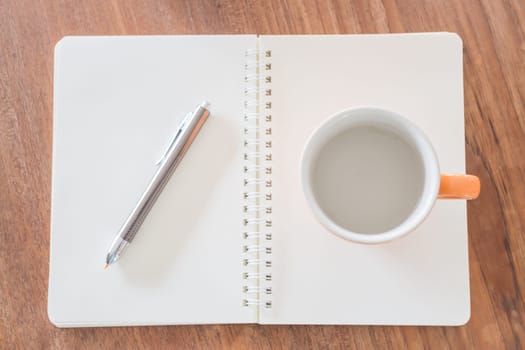 Simple wooden work table on top view, stock photo