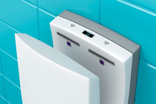 Close-up of vertical hand dryer in public WC