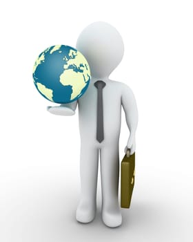 3d businessman and the globe in his hand