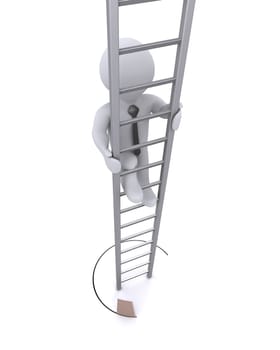 Businessman climbing a ladder and a saw cutting the ground