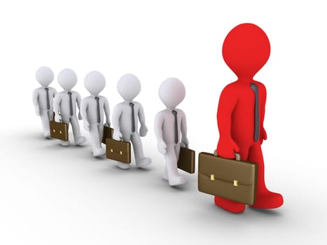 3d businessmen are following a bigger one