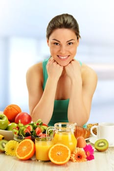 Young woman having breakfast. Balanced diet.