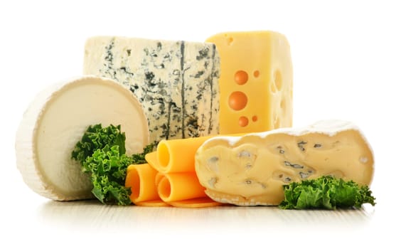 Different sorts of cheese isolated on white background
