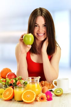 Young woman having breakfast. Balanced diet.