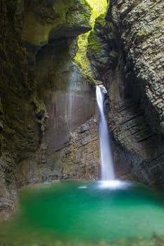 Kozjak waterfall (Slap Kozjak) in Kobarid, Julian Alps in Slovenia