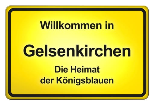 A yellow entrance sign with friendly welcome - Welcome
