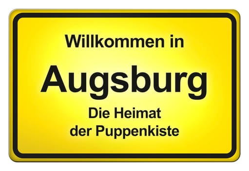 A yellow entrance sign with friendly welcome - Welcome