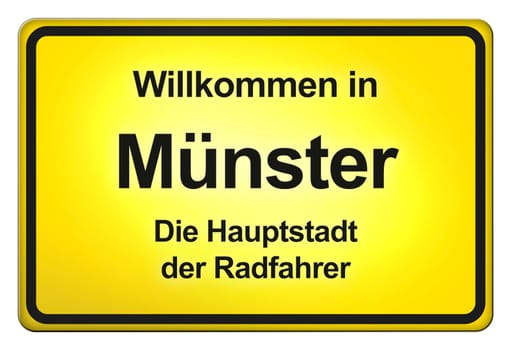 A yellow entrance sign with friendly welcome - Welcome