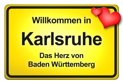 A yellow entrance sign with friendly welcome - Welcome