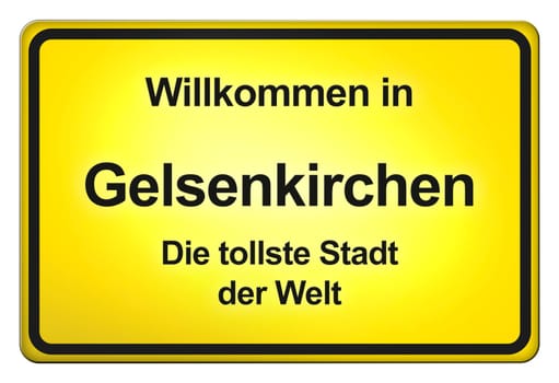 A yellow entrance sign with friendly welcome - Welcome