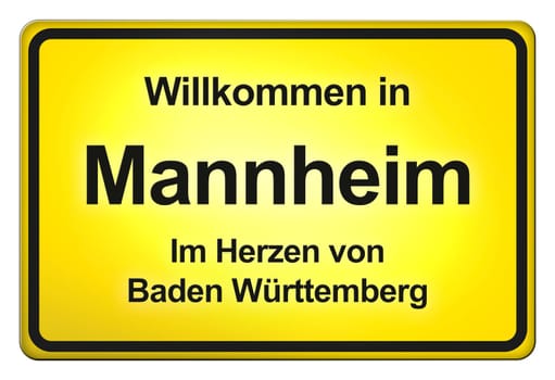 A yellow entrance sign with friendly welcome - Welcome