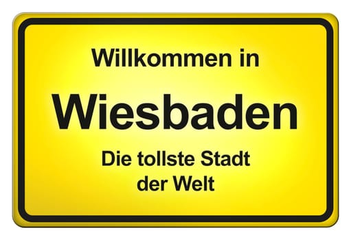 A yellow entrance sign with friendly welcome - Welcome