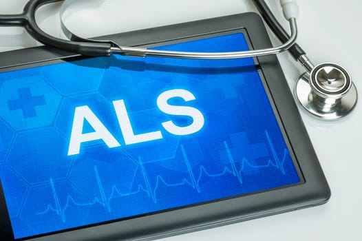 Tablet with the diagnosis ALS on the display