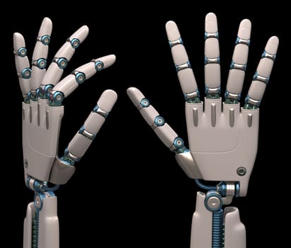 Robotic hands shaped and measures that mimic the human skeleton. Clipping path included.