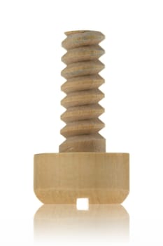 A close up shot of a wooden screw