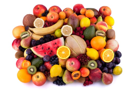 Collection of different fruits and berries isolated on white background.