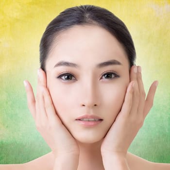 Asian beauty face, concept of glamour, makeup, healthcare etc.