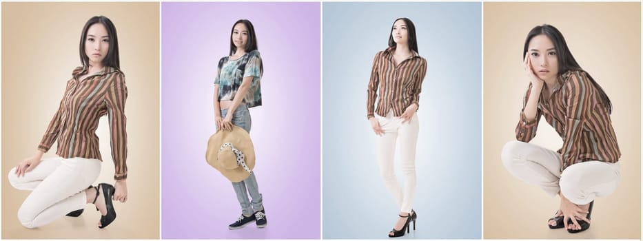 Travel concept with Asian beauty with a luggage in a set.