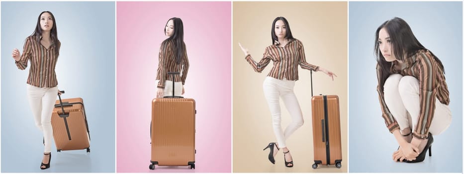 Modern Asian woman stand with a luggage.