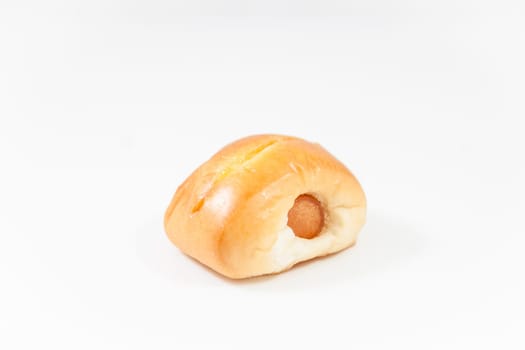 Closeup sausage roll isolated on white background, stock photo