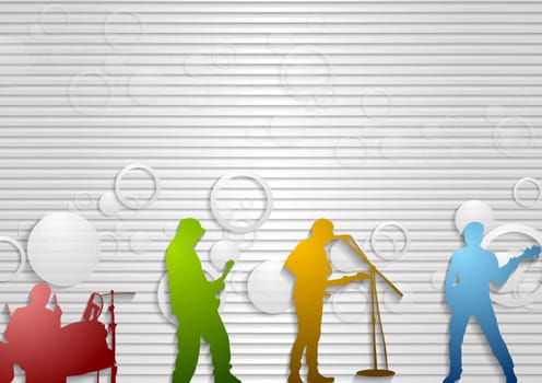 Bright silhouettes on the light striped background