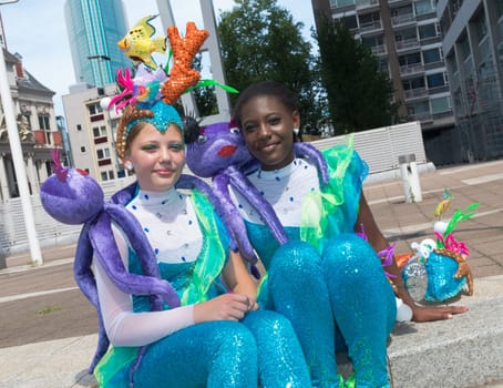 Unknown dancers at the largest tropical parade with more than 20 nationalities. It is a colorful highlight of Rotterdam and is celebrating its 30th birthday!