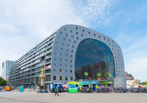 Market Hall in Rotterdam. It is a residential and commercial building with an indoor market hall. Opened october 1, 2014 by queen Maxima of the Netherlands