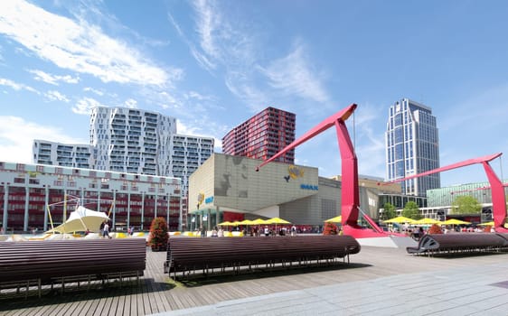 Schouwburgplein in rotterdam, a cultural square with the mega cinema Pathe (7 cinemas) and the city theater