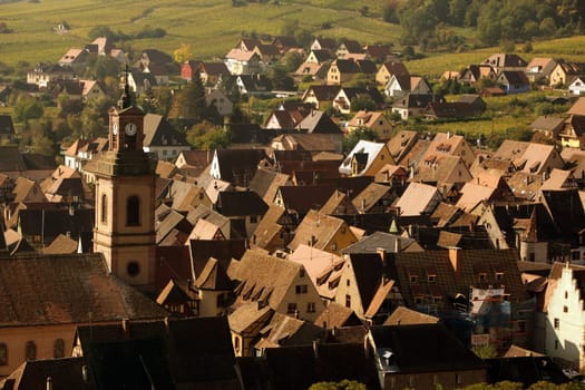 the olt town of the village of Riquewihr in the province of Alsace in France in Europe