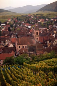 the olt town of the village of Riquewihr in the province of Alsace in France in Europe